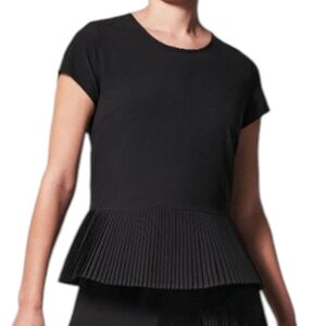 NEW SPANX Yes Pleats Tee Peplum Pleated Short Sleeve Top Very Black Size S
